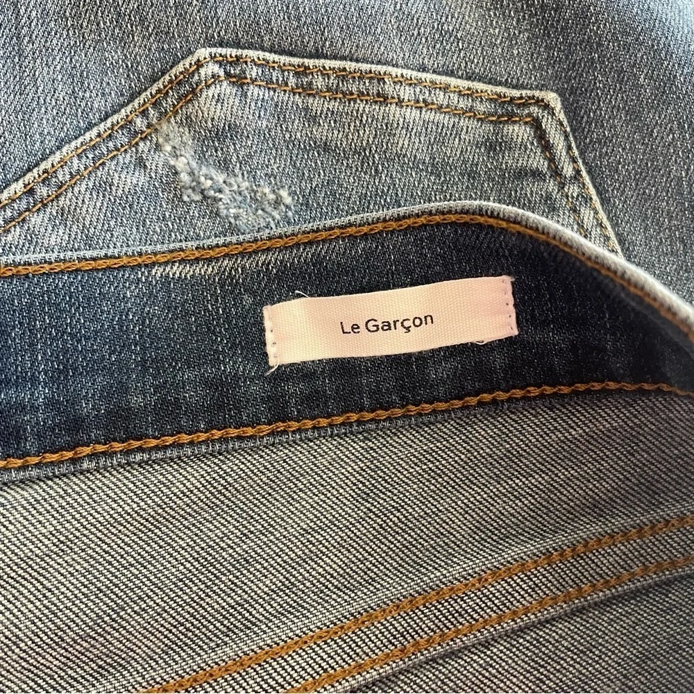 New! Frame Le Garçon Azure Blue Mid Rise Distressed Straight Jeans 22624 - Picture 12 of 14